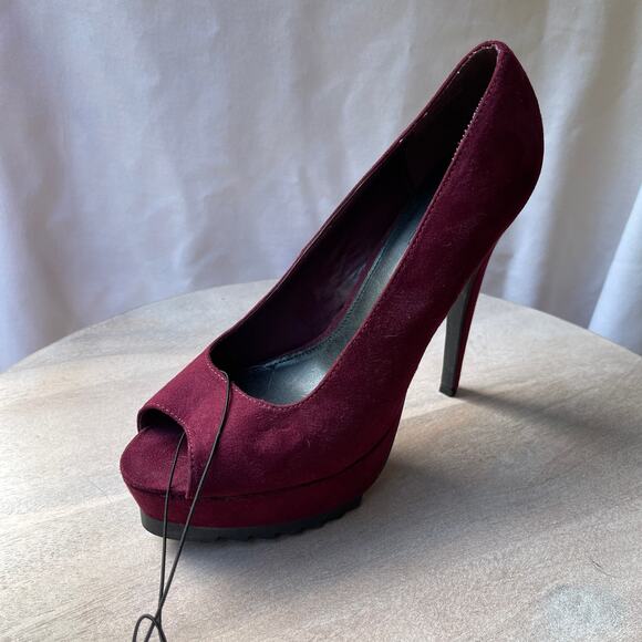Forever 21 Womens Size 8.5 Heels Wine Faux Suede Peep Toe Platform Stilleto New - Picture 10 of 13